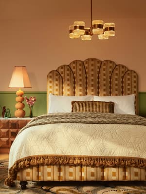 Manette Bed - Double - Woven Dotted Stripe - Ochre - Hover Image