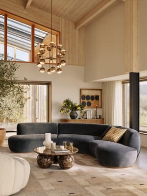 Aline Serpentine Modular Sofa - Four Seater - Grey Blue Velvet - Hover Image
