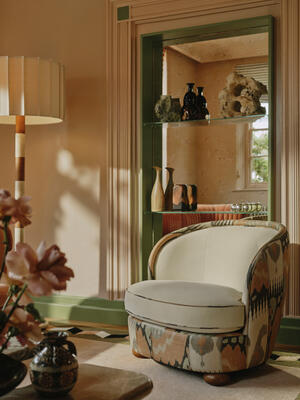 Blair Tub Armchair - Floral Ikat Print - Natural Linen - Listing Image