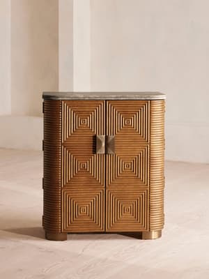 Kingsley Bar Cabinet - Grey Emperador Marble - Hover Image