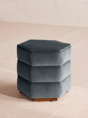Lyla Footstool - Velvet - Grey Blue - Listing Image