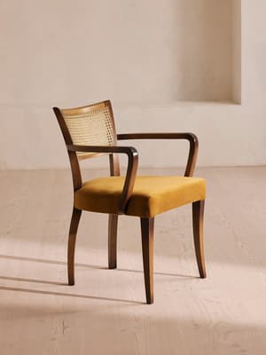 Molina Armchair - Cane Back - Velvet - Mustard - Hover Image