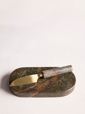 Jermyn Chopping Board with Knife - Forest Green Marble - Hover Image