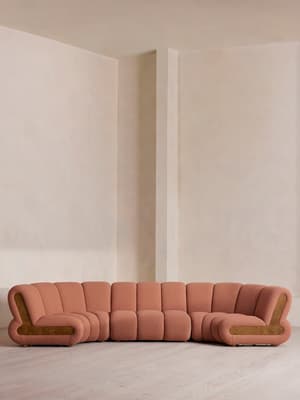 Noelle Modular Curved Sofa - Six Seater - Textured Wool Boucle - Coral - Listing Image
