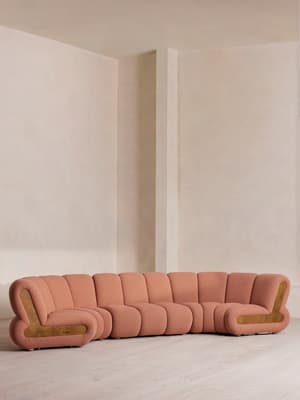 Noelle Modular Curved Sofa - Six Seater - Textured Wool Boucle - Coral - Hover Image