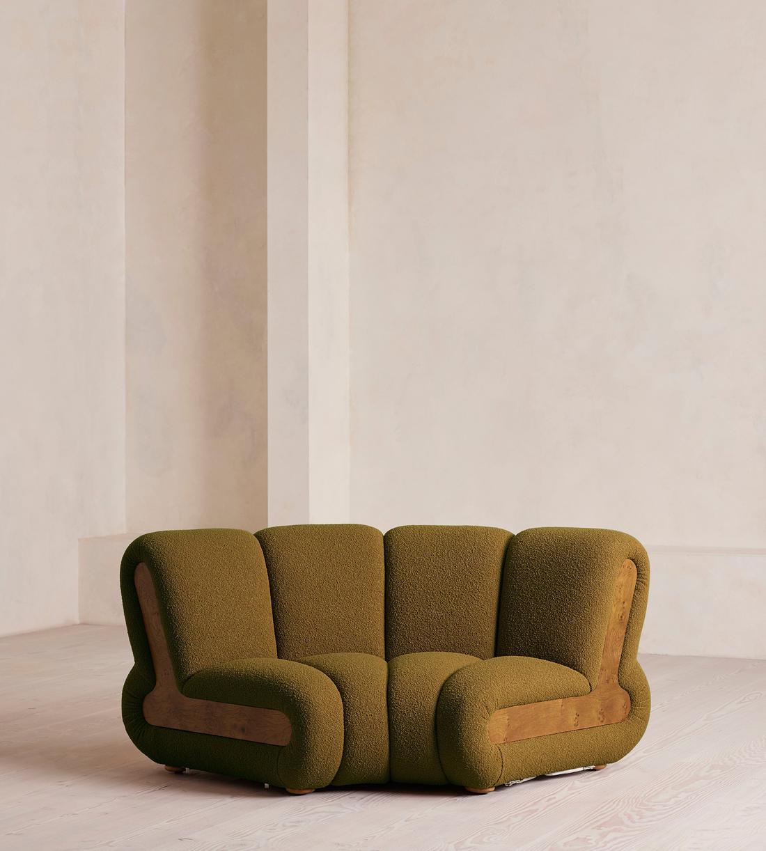 Noelle Modular Curved Armchair - Textured Wool Boucle - Kelp, - Listing - Image 1