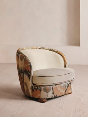 Blair Tub Armchair - Floral Ikat Print - Natural Linen - Hover Image