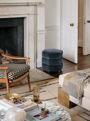Lyla Footstool - Velvet - Grey Blue - Hover Image